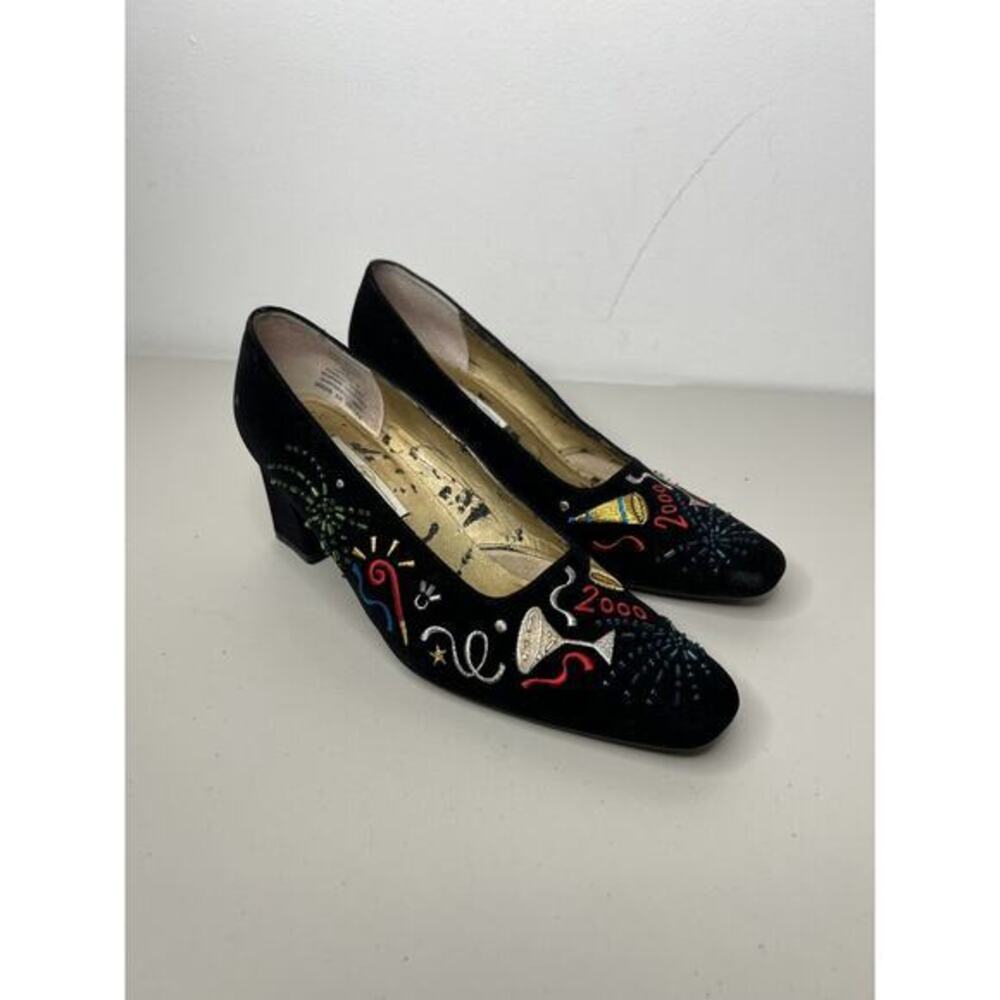 Vintage Worthington Heels Y2K NYE New Years 2000 Millennium Black Velvet Sz 8